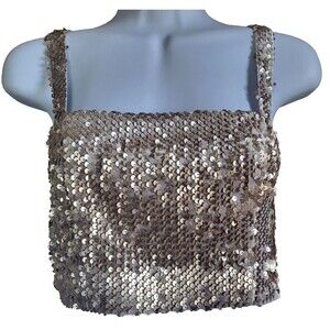 NWT Forever 21 Rose Gold Sequin Glitter Crop Top Tank Medium NEW